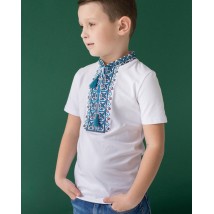 Вышитая футболка для мальчика с коротким рукавом Дем'янчик (синяя вышивка)