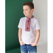 Embroidered T-shirt for boy with short sleeves Dem'yanchik (red embroidery) 92