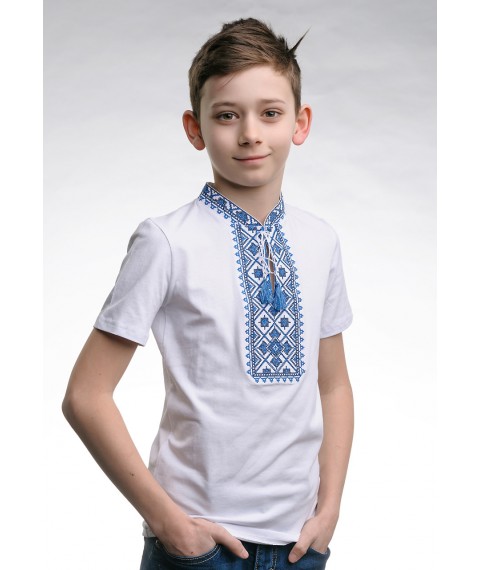 White T-shirt for a boy with embroidery on the chest “Starlight (blue embroidery)” 152