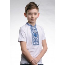 Белая футболка для мальчика с вышивкой на груди «Звездное сияние (синяя вышивка)» 152