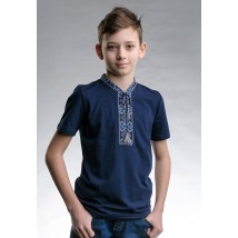 Классическая детская футболка с вышивкой «Казацкая (синяя вышивка)» 110