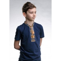 Детская футболка темно-синего цвета с вышивкой «Казацкая (золотая вышивка)» 104