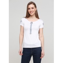 Женская вышитая футболка в белом цвете с синей вышивкой «Нежность» S