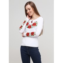 Women's embroidered T-shirt with long sleeves “Poppy blossom” M