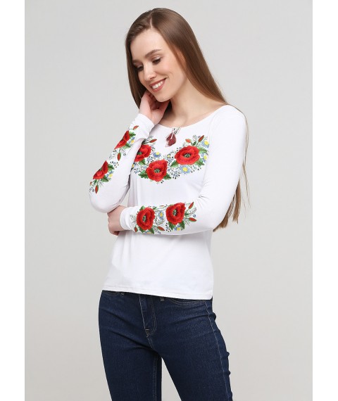 Женская вышитая футболка с длинным рукавом «Маковий цвіт»