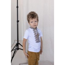 Вышитая футболка для мальчика с коротким рукавом Дем'янчик (бежевая вышивка)