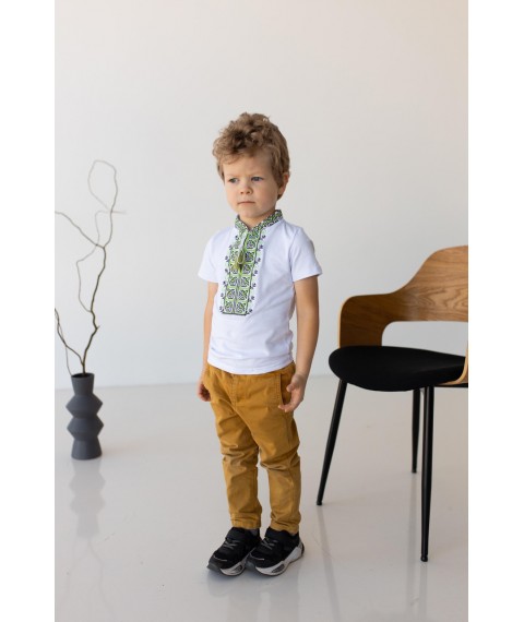 Вышитая футболка для мальчика с коротким рукавом Дем'янчик (зеленая вышивка) 98