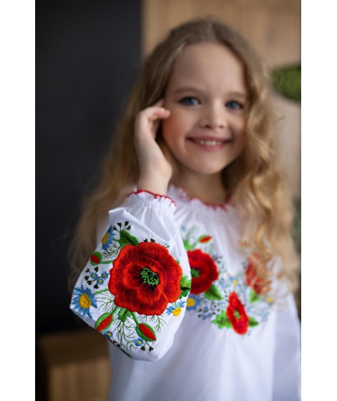 Вышиванка для девочки с пышными рукавами «Маків Цвіт»