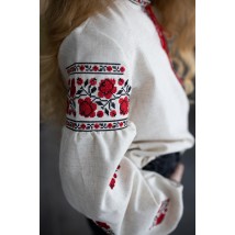 Embroidered blouse for girls with long sleeves with floral ornament "Roses" linen