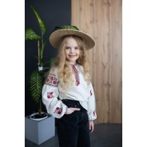 Вышитая блузка для девочки с длинным рукавом с цветочным орнаментом «Розочки» лен
