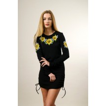 Beautiful women's black tunic with long sleeves "Sunflowers"