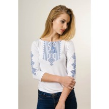 Casual women's embroidered shirt with 3/4 sleeves in white with blue embroidery “Hutsulka”