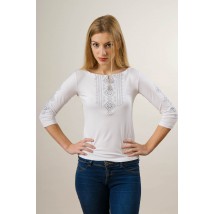 Женская вышитая футболка с рукавом 3/4 белым по белому «Гуцулка» S