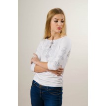 Женская вышитая футболка с рукавом 3/4 белым по белому «Гуцулка»