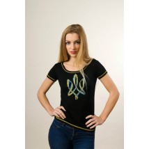 Schwarzes besticktes Damen T-Shirt im patriotischen Stil "Trident"