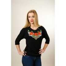 Jugend besticktes T-Shirt mit 3/4 ?rmeln in schwarz mit floralen Mustern "Miracle poppies"