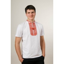 Мужская вышитая футболка с коротким рукавом в белом цвете «Гладь (красная вышивка)»