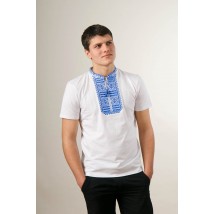 Men's embroidered shirt in white with short sleeves "Smooth (blue embroidery)"
