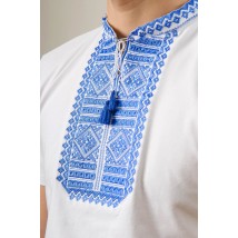 Men's embroidered shirt in white with short sleeves "Smooth (blue embroidery)"