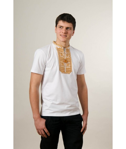 Casual men's T-shirt with short sleeves in white "Satin (gold embroidery)"