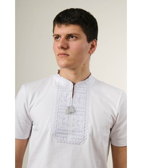 T-shirt with embroidery for men with short sleeves "Smooth white on white"