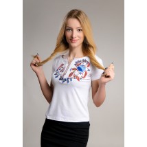 Женская белая футболка-вышиванка с неповторимым орнаментом «Петриковская роспись» M