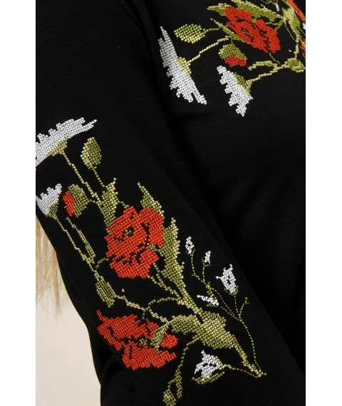 Embroidered women's tunic in black with long sleeves "Field bouquet"