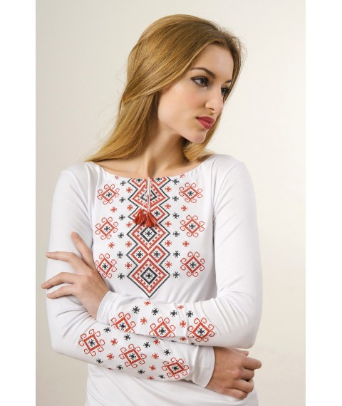 Women's embroidered T-shirt with long sleeves in ethno style “Red Carpathian ornament”