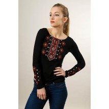 Elegant black women's embroidered T-shirt “Carpathian ornament (red embroidery)” S