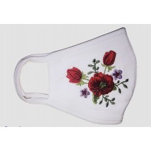 Embroidered protective mask white with flowers