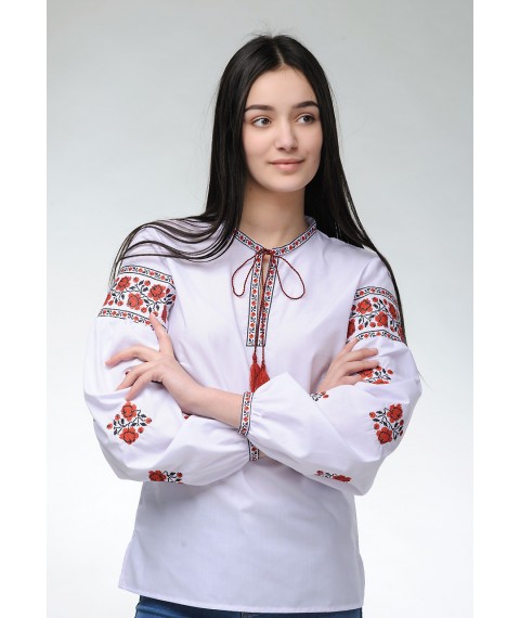Женская вышитая блуза с длинным рукавом с цветочным орнаментом «Розочки» 46