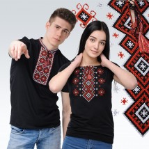 Set bestickte T-Shirts f?r Mann und Frau (rote Stickerei)