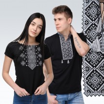 Комплект вышитых футболок для мужчины и женщины ( серая вышивка)