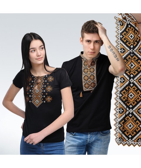 Black men's embroidered T-shirt in modern style “Ataman (golden embroidery)” 3XL