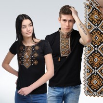 Комплект вышитых футболок для мужчины и женщины ( коричневая вышивка)