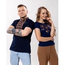 Комплект черных вышитых футболок для мужчины и женщины " Оберег ( коричневая вышивка) "