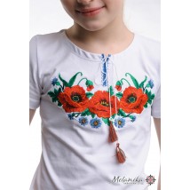 Вышитая футболки для девочки с маками на груди «Маковое поле» 140