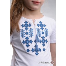 Вышитая футболка для девочки белого цвета «Звездное сияние (синий)» 92