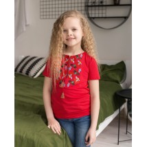 Вышитая футболка для девочки в красном цвете «Берегиня» 98