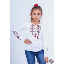 Embroidered long-sleeve T-shirt for girls with geometric pattern “Starlight (red)” 140
