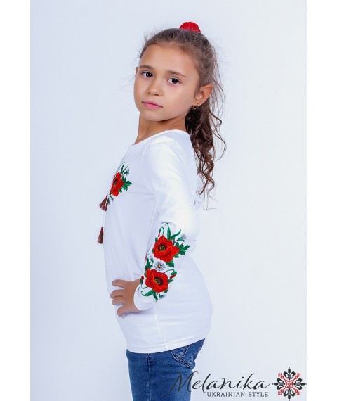 Embroidered T-shirt for girls with long sleeves with poppies on the chest “Poppy Field” 98