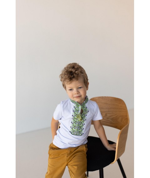 Вышитая футболка для мальчика с коротким рукавом Дем'янчик (зеленая вышивка) 122