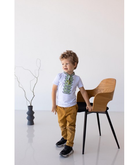 Вышитая футболка для мальчика с коротким рукавом Дем'янчик (зеленая вышивка) 158