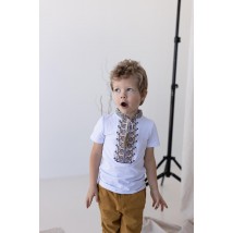 Вышитая футболка для мальчика с коротким рукавом Дем'янчик (бежевая вышивка) 92