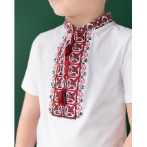 Embroidered T-shirt for boy with short sleeves Dem'yanchik (red embroidery) 146