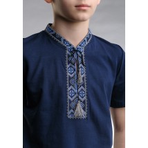 Классическая детская футболка с вышивкой «Казацкая (синяя вышивка)» 152