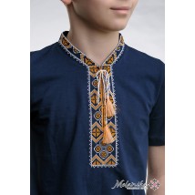 Детская футболка темно-синего цвета с вышивкой «Казацкая (золотая вышивка)» 98