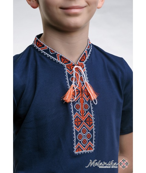 Детская футболка с вышивкой с коротким рукавом «Казацкая (красная вышивка)» 110