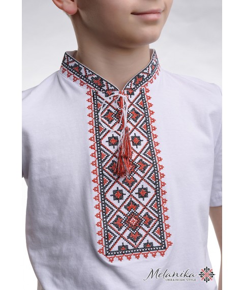Вышитая футболка для мальчика с коротким рукавом «Звездное сияние (красная вышивка)» 92