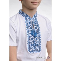 Белая футболка для мальчика с вышивкой на груди «Звездное сияние (синяя вышивка)» 134